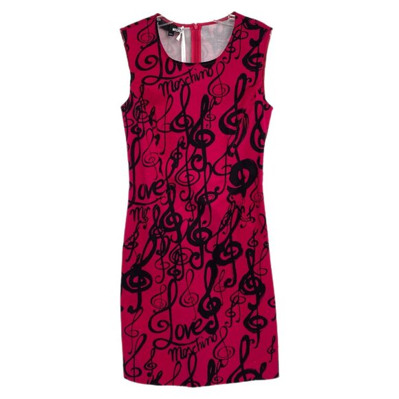 Love Moschino Pink Black Music Note Mini Dress | Size 6 - Picture 1 of 11